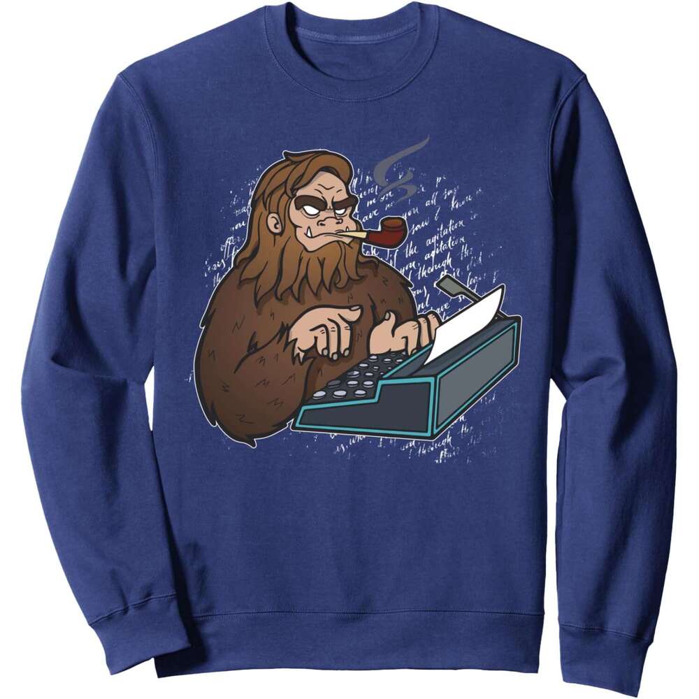 Long Sleeve Shirts for Men sweatshirt Bigfoot Writing Typing Paperwork Funny Writer Gift Sweatshirt T shirt Tee Streetwear Casual tops clothes