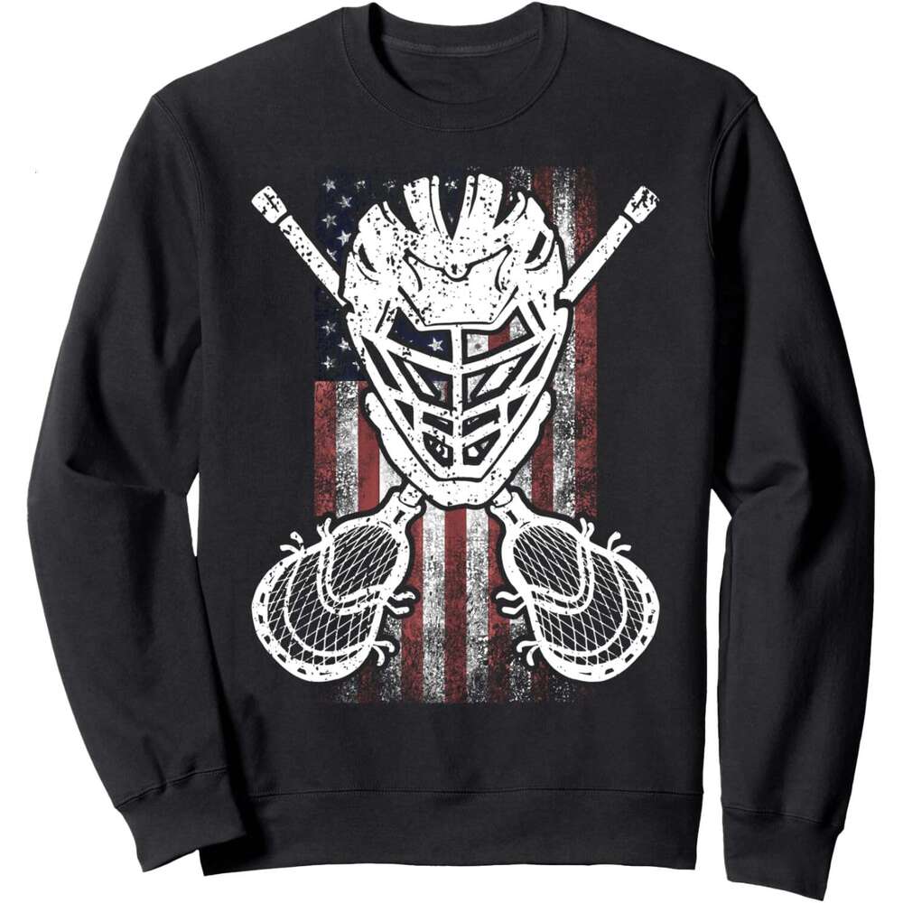 Long Sleeve Shirts for Men sweatshirt Lacrosse American Flag Stick and Helmet Funny Gift Sweatshirt T shirt Tee Streetwear Casual tops clothes
