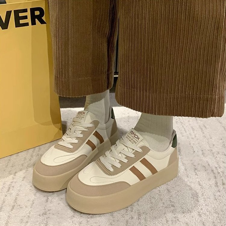 Ddmysports Korean Version Women S Thick Soled Board Autumn New Item Color Blocked Forrest Gump Lightweight Breathable Height Increasing White Shoes OU