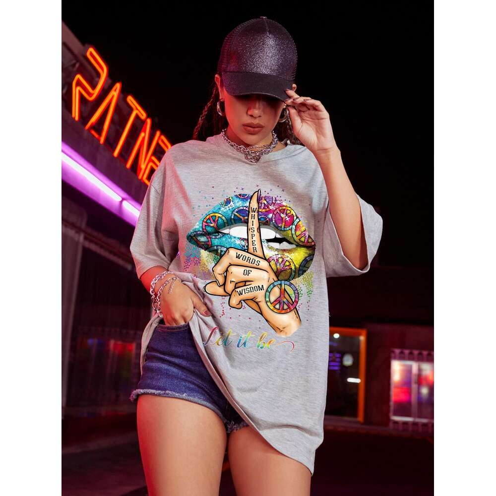 Women 2023 t-Shirts Let It Be Whisper Words Of Wisdom Street Print New Cotton Comfortable Personality Tee Clothes Loose Tops