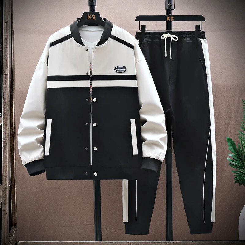 Spring and Autumn Mens Fashion Loose Baseball Uniform Korean Street Sports Leisure Set Two Piece Track and Field Uniform 240827