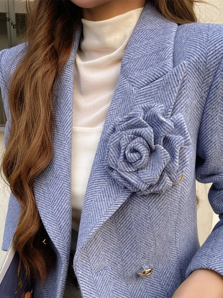 Dabuwawa Appliques Double Sided Woolen Long Coat Women Arrival Double Breasted Waist Jacket Outwear Christmas DM1DCO011 240820