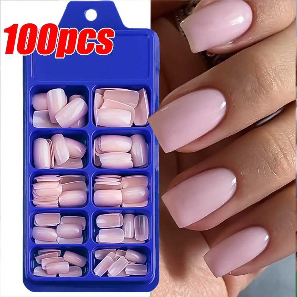 100Pcs Milk White Press On Nails Medium Square Gel False Nails Full Cover Reusable Natural Acrylic Fake Nails Tips FingernailsXJ241025