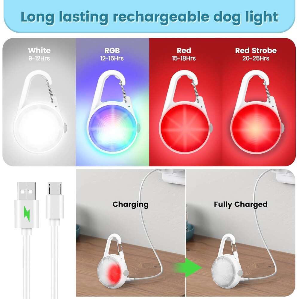 k LED Rechargeable Collar Clip on with RGB Color Pet Safety Lights up Lighted Dog Harness Light for Night Walking Camping