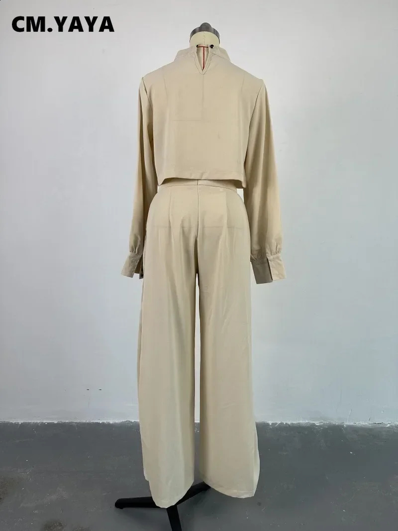 CM.YAYA Vintage Womens Set Lantern Long Sleeve Blouse and Wide Leg Loose Pants Autumn Two 2 Piece Set Outfit Tracksuit 240820