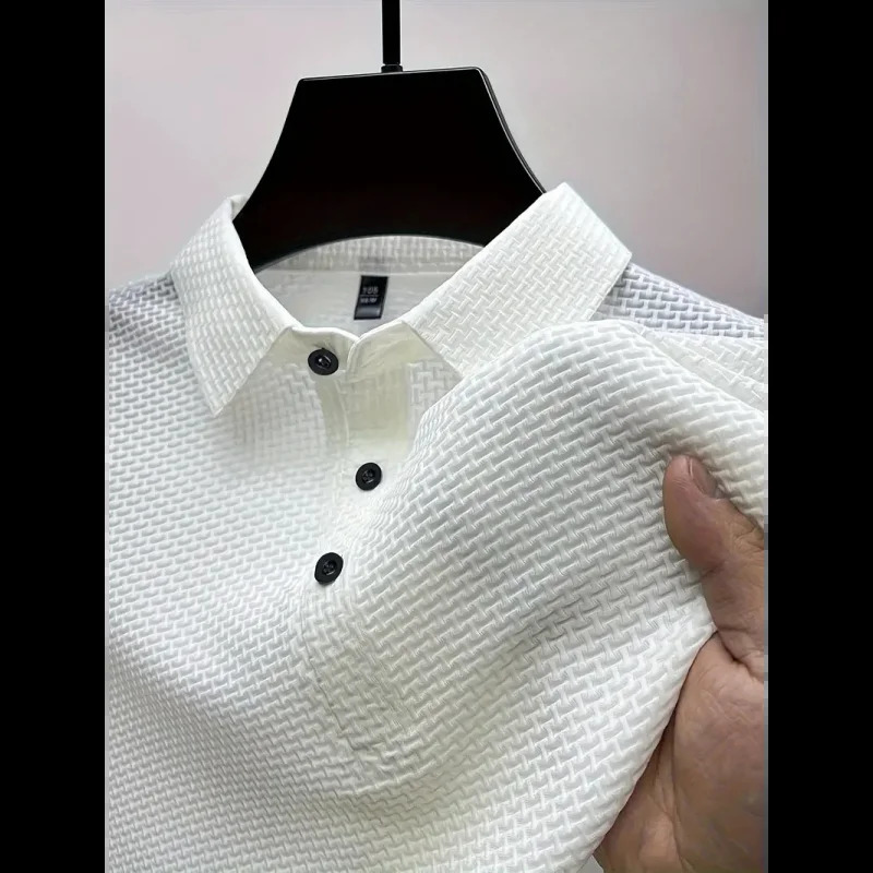 Ice Silk Mesh Hollow Polo Shirts 2024 Summer Korea Fashion Breathable Loose T-shirts Men Clothing Short Sleeved T Shirt 240821