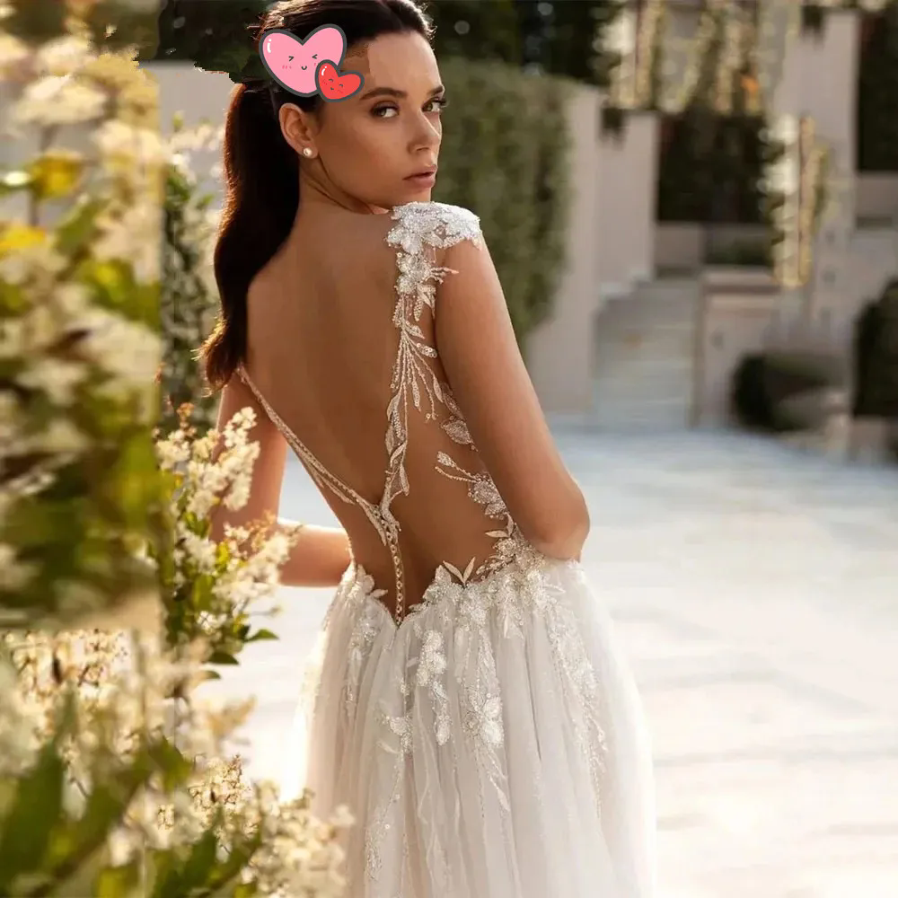 Floral Beach Wedding Dress Boho Side High Slit Lace Applique Bridal GownS Sleeveless Vestidos de Novia Plus Size