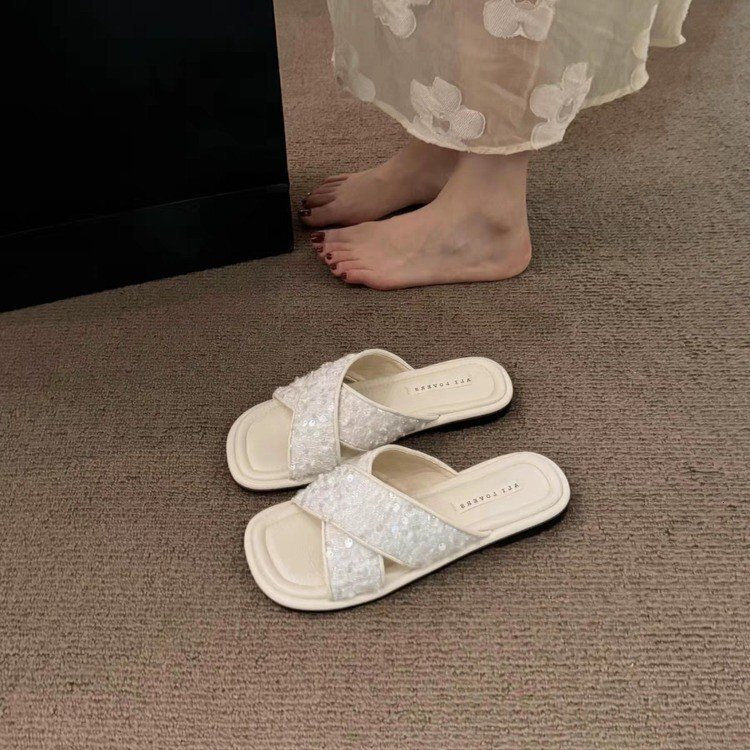 Ddmysports Scattered Galaxy Summer New Glitter Flat For Women S Outerwear Cool Slippers One Line Beach OUTDOOR