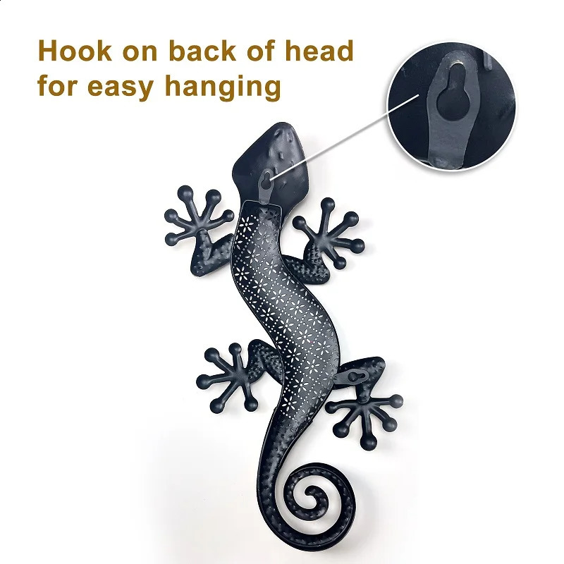 Gecko Metal Wall Art Decor 2 Pack 15 Inch - Indoor Outdoor Lizard Wall Art Hanging Sculpture for Home and Garden 240821