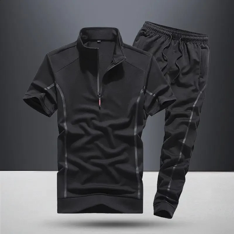 Sweatsuit Nylon Man Trousers Sets Tracksuit White T-shirts Pants Suits for Men Sweatshirts Stylish Short Quarter Sleeve Casual S 240821