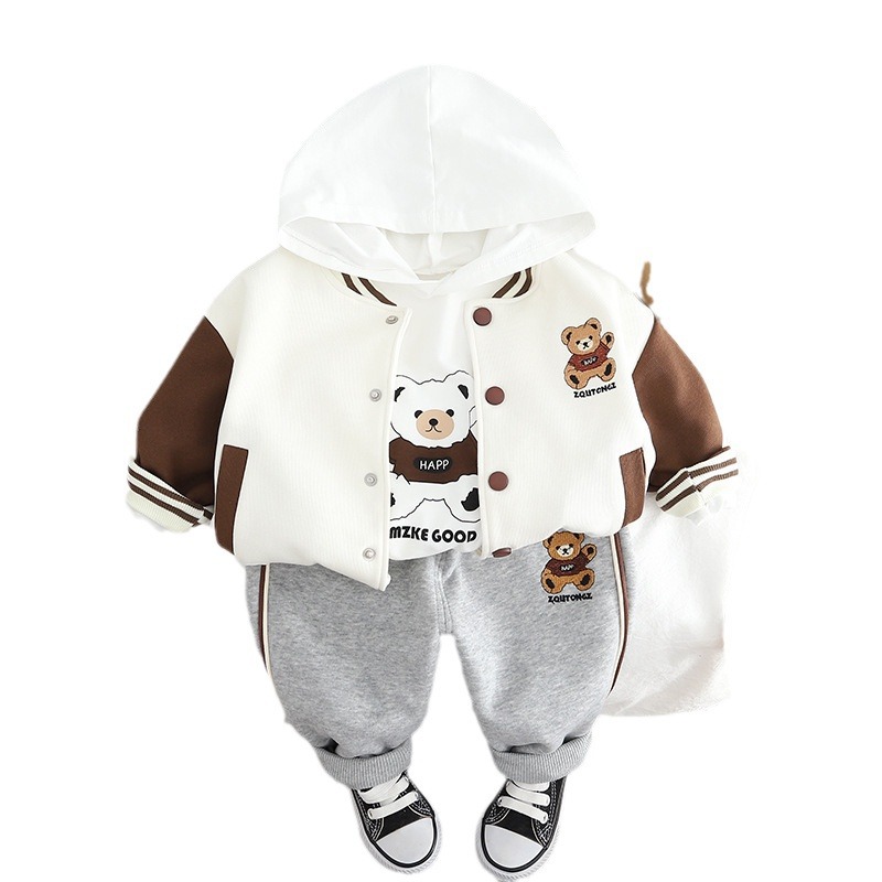Autumn Baby Boys Clothing Sets Kids Coats Cardigan Shirt Pants 3Pcs Outfits Children Clothes Sport Suit For Boy 1-5 Years
