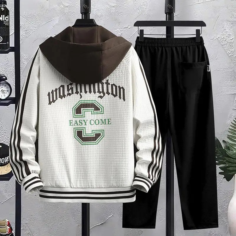 Autumn mens track and field clothing casual jogging hoodie spring sports shirt jacket pants 2-piece set hip-hop running sportswear 240827