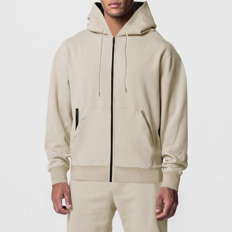 Fashion Hoodie Fleece Tracksuits Men Outdoor Casual Warm Hooded Sweatshirt And Pants Two Piece Sets For Mens Fall Winter Outfits 240821