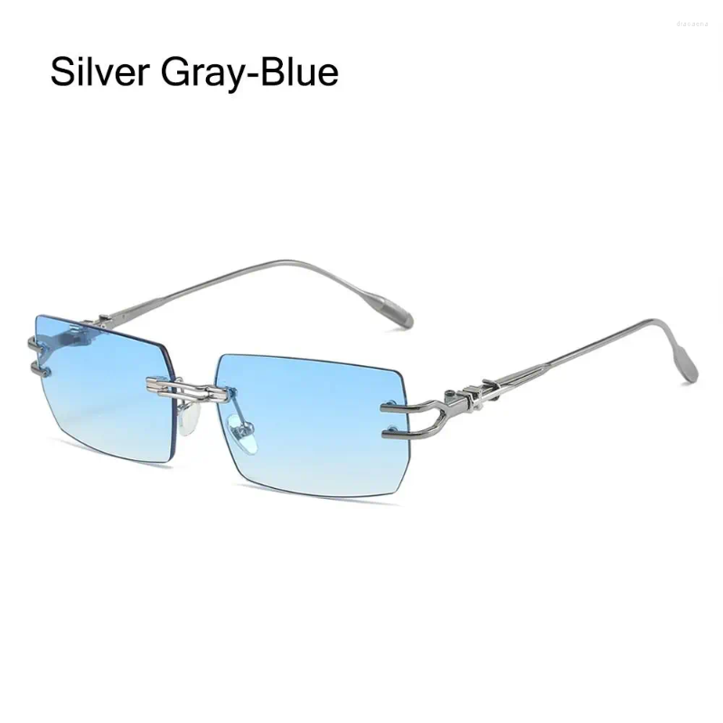Sunglasses Rimless Rectangle Punk Style UV Protection Blue Lens Shades Street Pography Eyewear & Accessories For Women Men