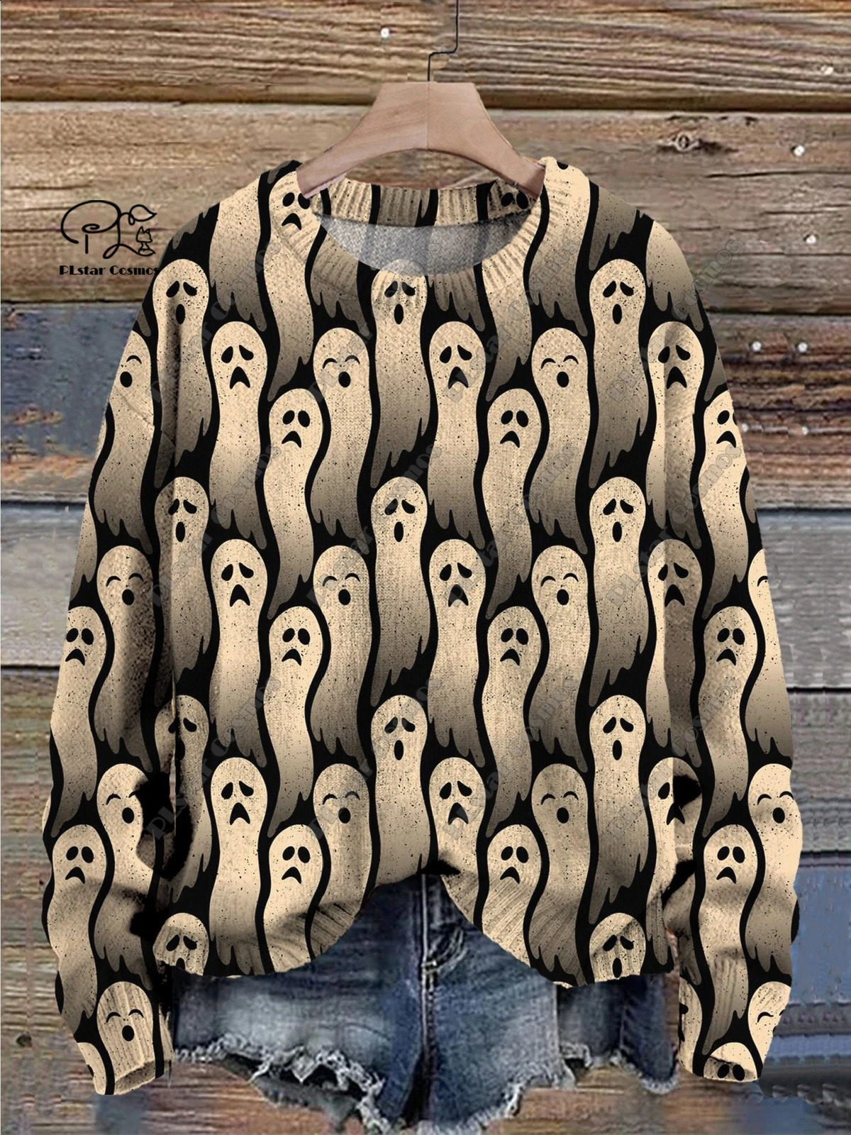 3D Printing Halloween Custom Series Horror Ghost Skull Witch Black Cat Pattern Ugly Sweater Street Casual Winter Sweater W-9 240829