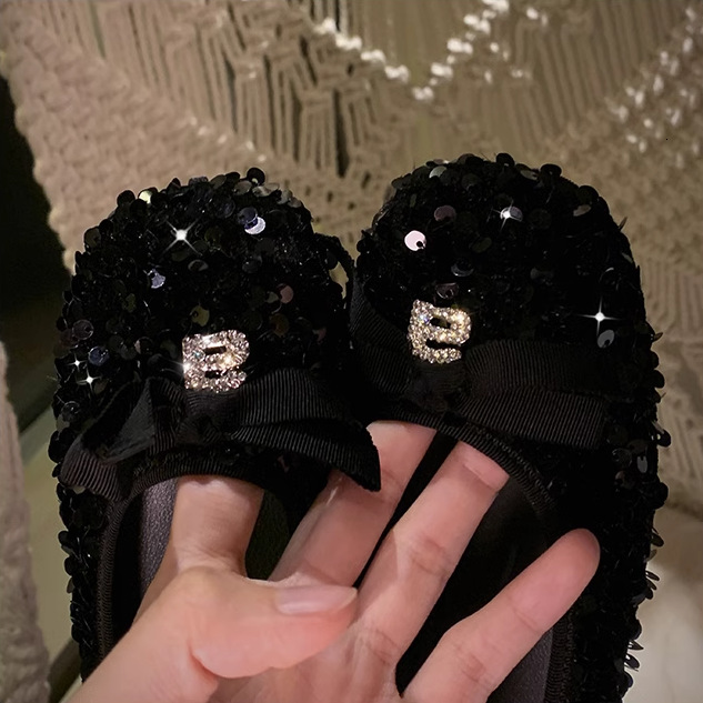 Ddmysports Welfare Fund Grape Mom S Same Shallow Mouth Sparkling Bead Butterfly Style Elegant One Step Single Shoes Women New OUTDOOR
