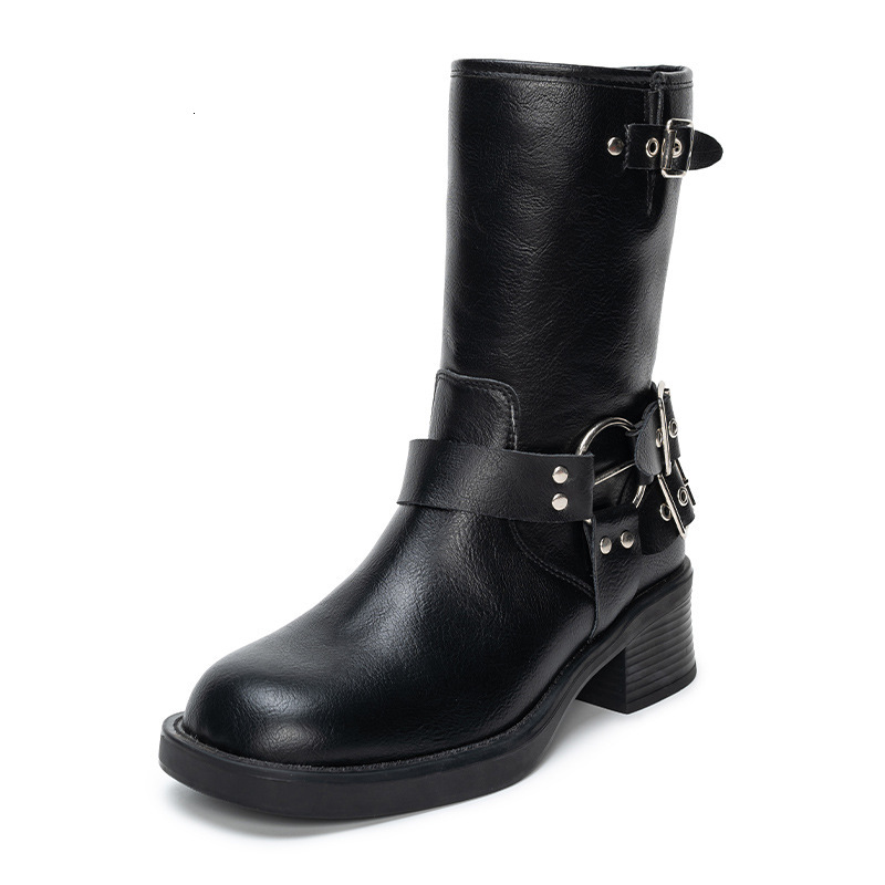 Ddmysports Grape Mom S Autumn Winter Collection Round Ead Belt Buckle Thick Eel Western Knight Women Genuine Leather Igh Eels Short Boots OUTDOOR