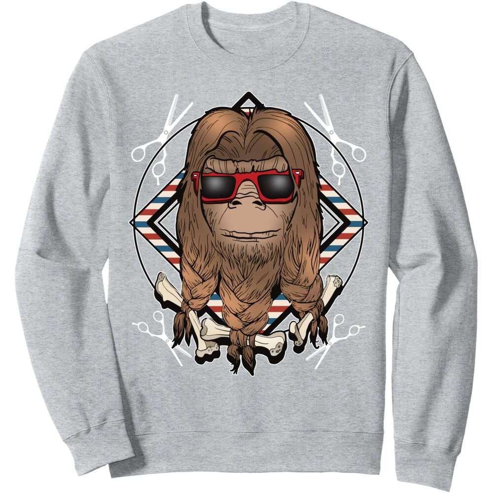 Long Sleeve Shirts for Men sweatshirt Bigfoot Hair Tied With Bones Funny Hairdresser Gift Sweatshirt T shirt Tee Streetwear Casual tops clothes