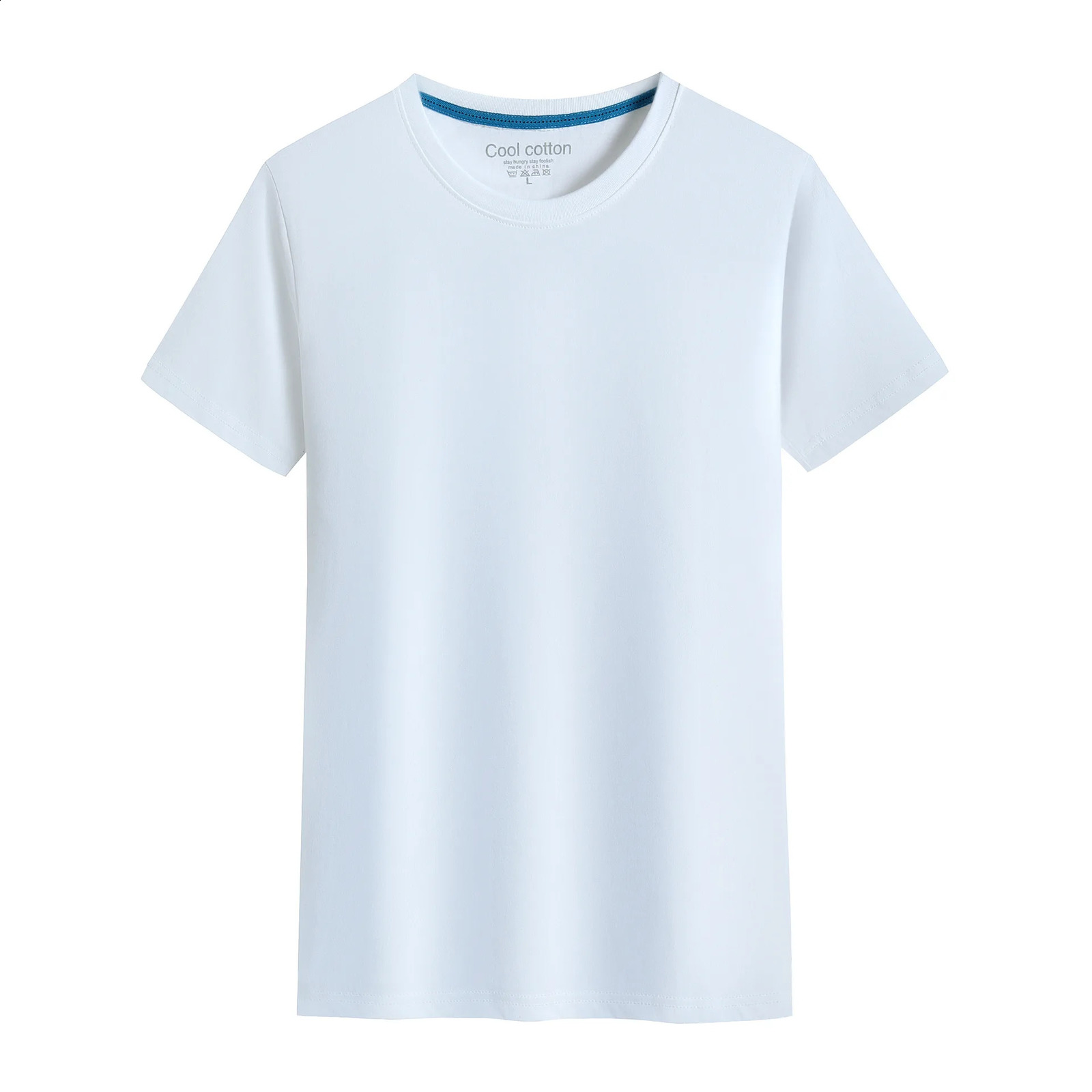 100% Cotton Mens Tshirt Solid Color Round Neck Short Sleeve Top 240821
