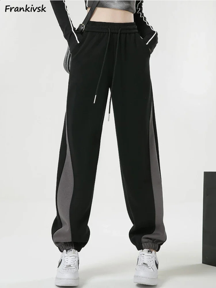 Pants Women Panelled Drawstring Workout All-match Streetwear Fashion Leisure Teens American Style Daily Autumn Stylish Trousers 240821