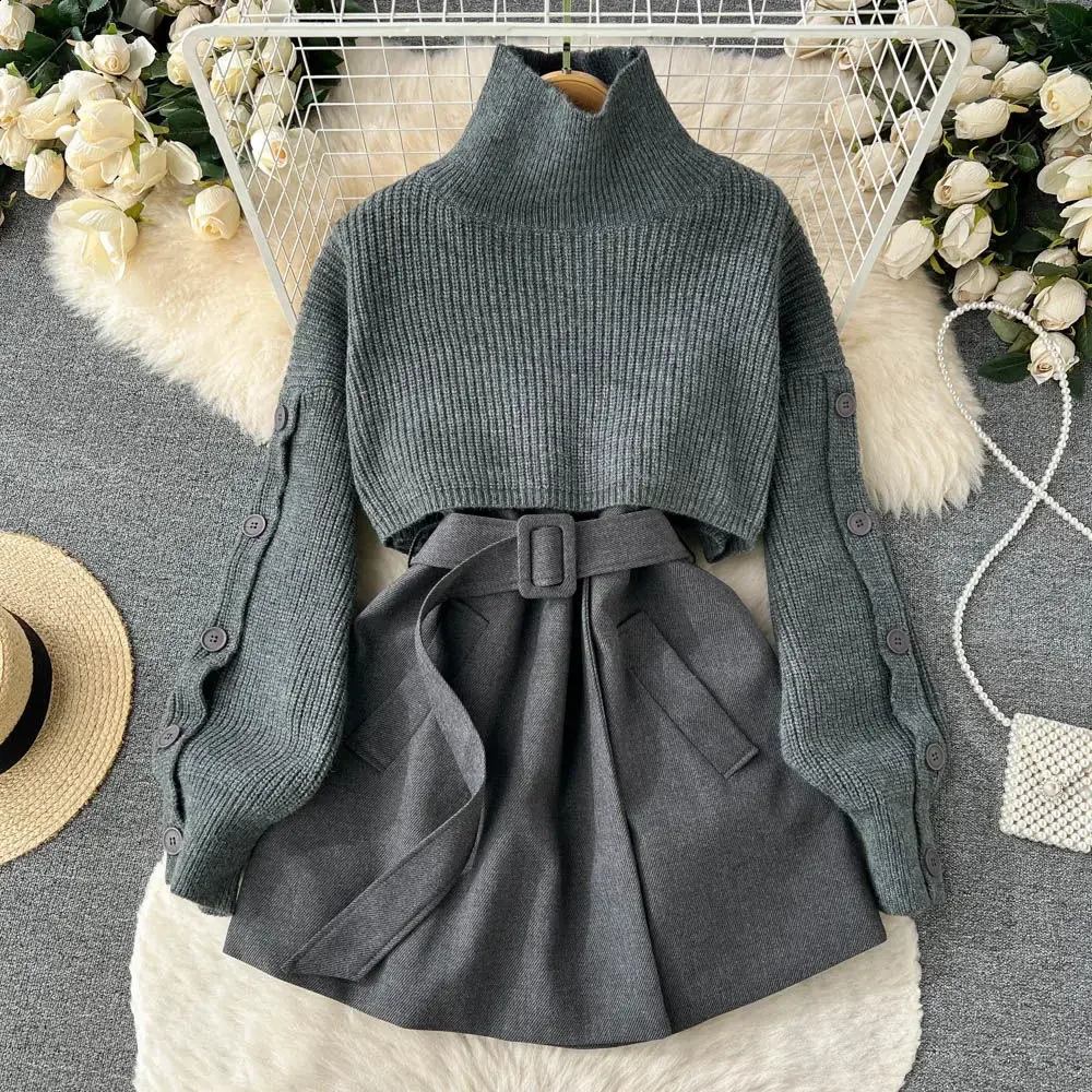 Autumn and Winter Gentle Style Wear Womens Korean Fashion Short Temperamental Sweater Vest Suit Skirt Two-Piece Set 240820