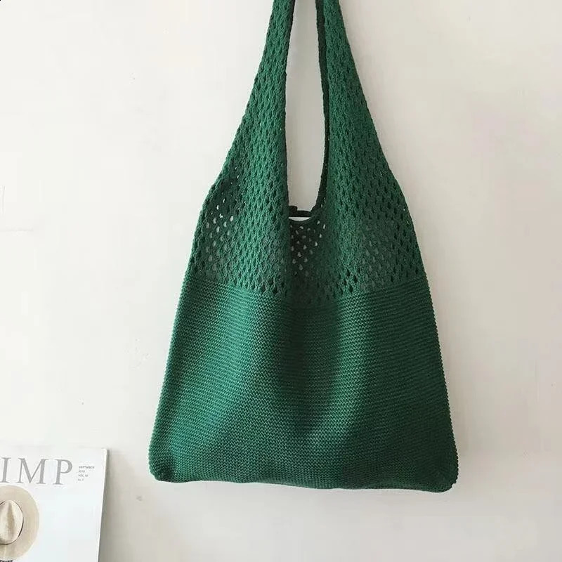 Knitted Handbags Female Large Capacity Womens Pack Summer Beach Bag Big Purses Casual Hollow Woven Shoulder Bags 240820ZYl