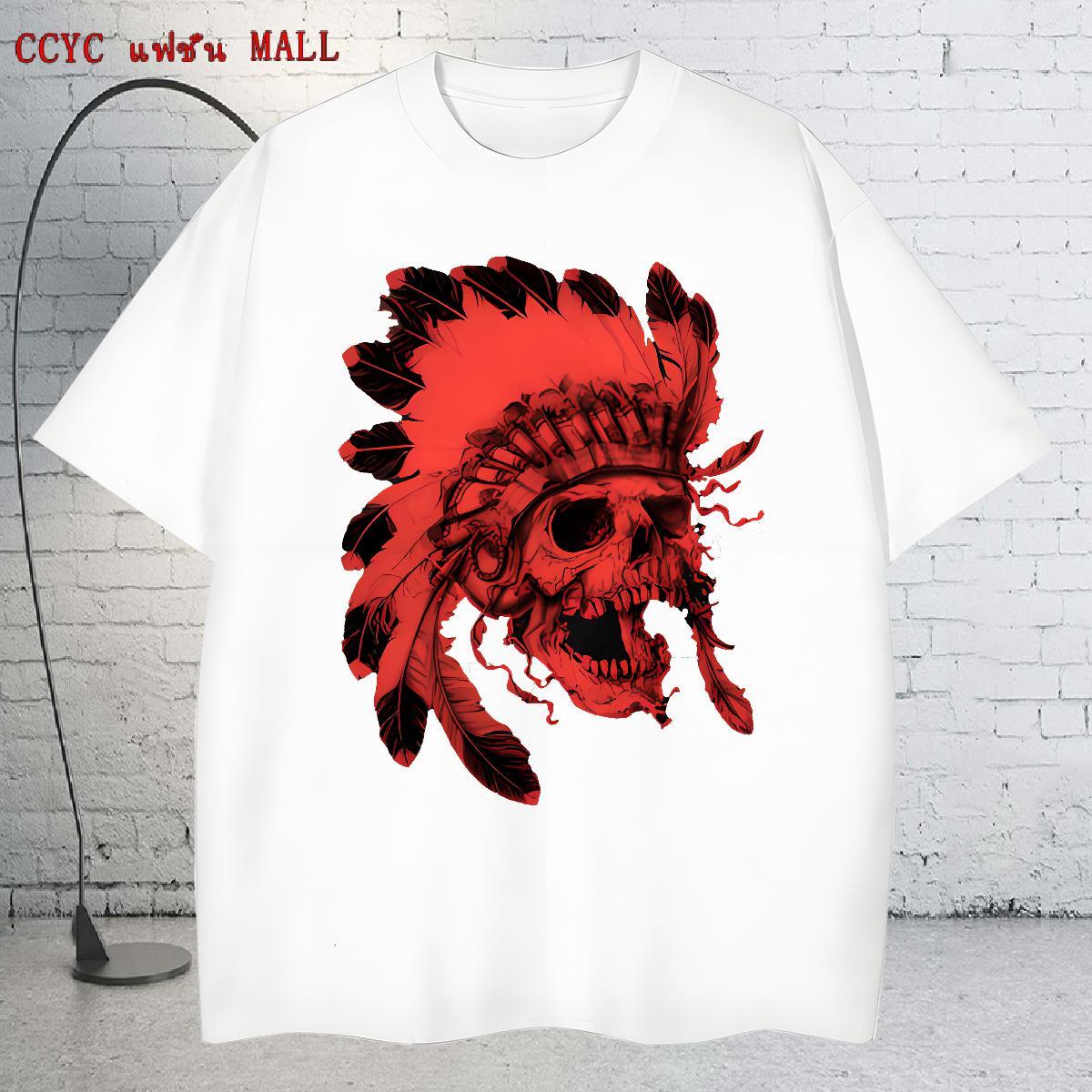 Fashion Tshirts 230g Cotton Beach skull Pure Cotton T shirt Loose Fit Floral Print Tops Tees