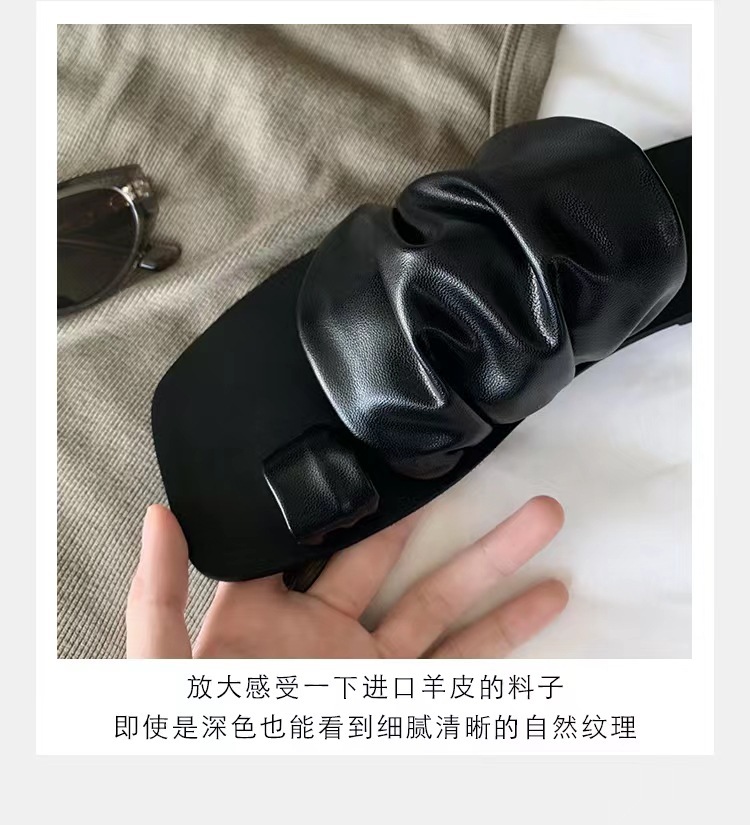 Ddmysports Grape Mom S Summer New Korean Edition Square Eaded Folded Stacked Flat Bottom Pinch Toe Slippers With Genuine Leather For Women Outwear OUT