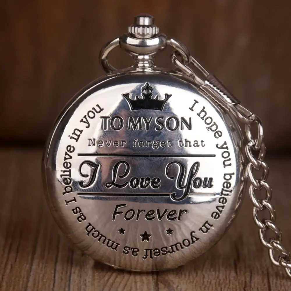 Silver Vintage to My Son Design Quartz Pocket Watch Luxury Necklace Chain Pocket Watch W240820