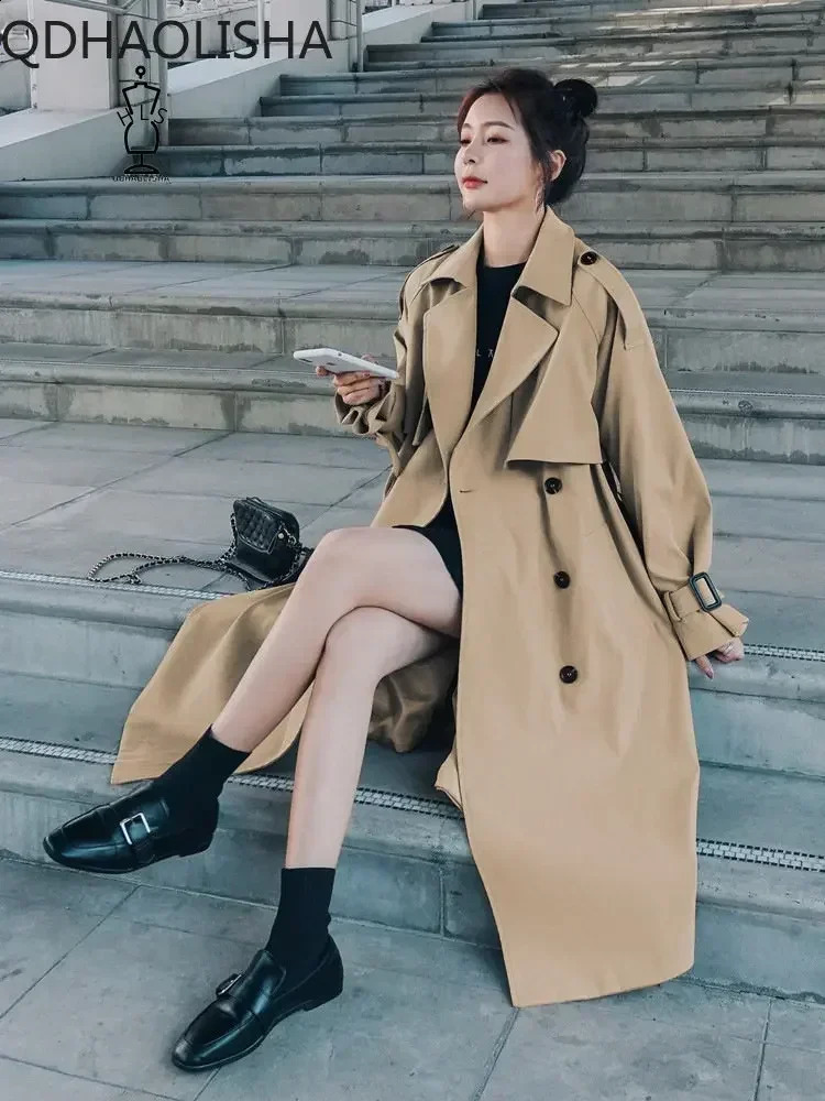 Womens Windbreaker Autumn Winter Medium Long Korean Fashion Women Trench Coats Loose Overknee British Style Clothes 240820