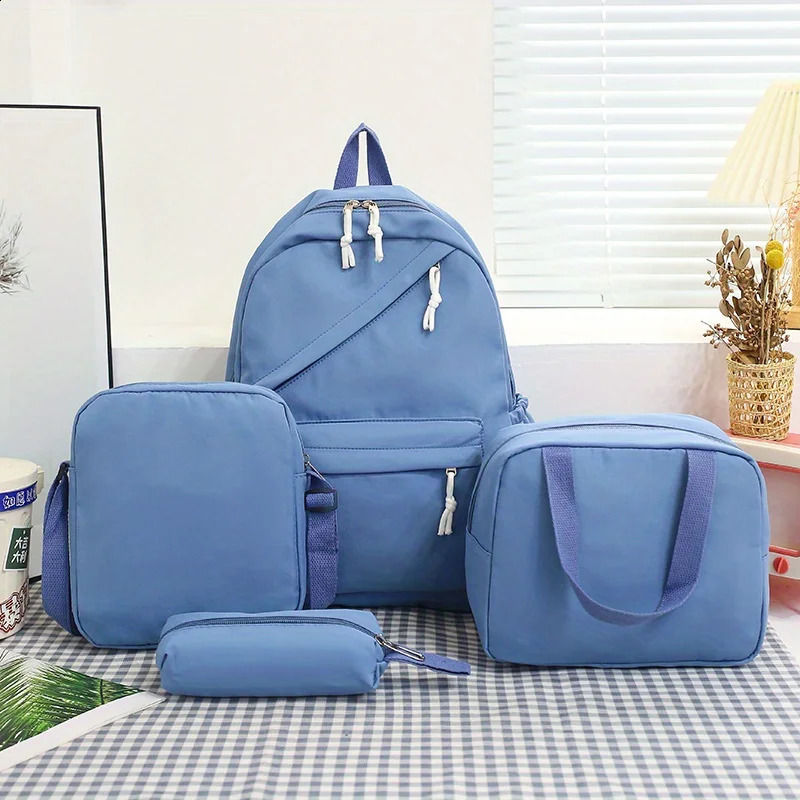 4piece set of large capacity nylon solid color backpacks handbags and pencil cases for casual fashionable school 240820