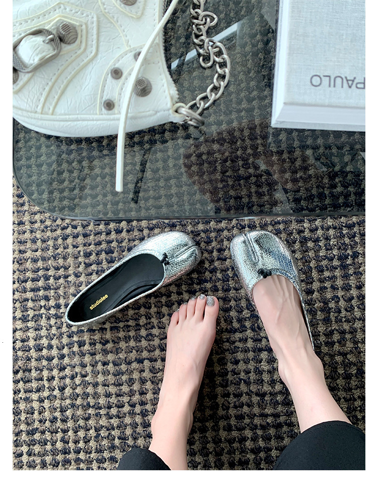 Ddmysports Grape Mom S Spring Autumn Women Mirror Split Toe Pig Feet With Shallow Mouth And Skirt Made Of Genuine Leather Flat Sole Single Shoes OUTDO