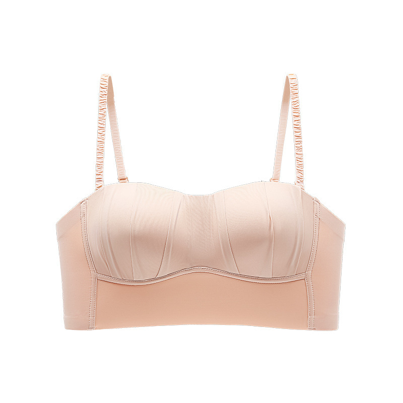 Strapless for women in summer, thin design with large small chest, gathered anti sagging, wrapped strapless, seamless and steel ring bra dongdumaoyi