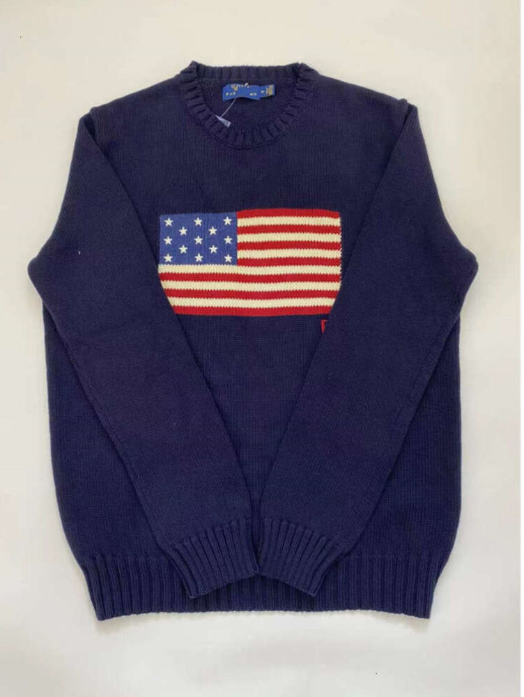 Crew-neck Flag Clothes Mens Navy Blue Knitted Sweater Polo Shirt Round Neck Cotton Loose Retro Fashion Casual High Quality All Kinds OAAAAA