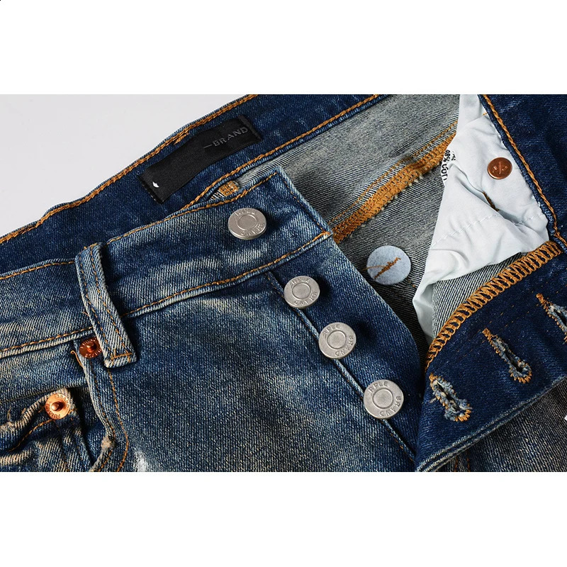 Summers Mens Streetwear Distressed Skinny Button Fly Splash Paints Printing Ripped Holes Jeans Pants 240821
