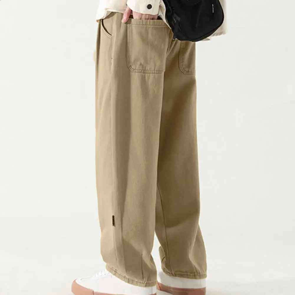 Pants for Men Breathable Wide-leg Mens Work Pants Retro Style Versatile Solid Color Trousers High Street Pants 240821