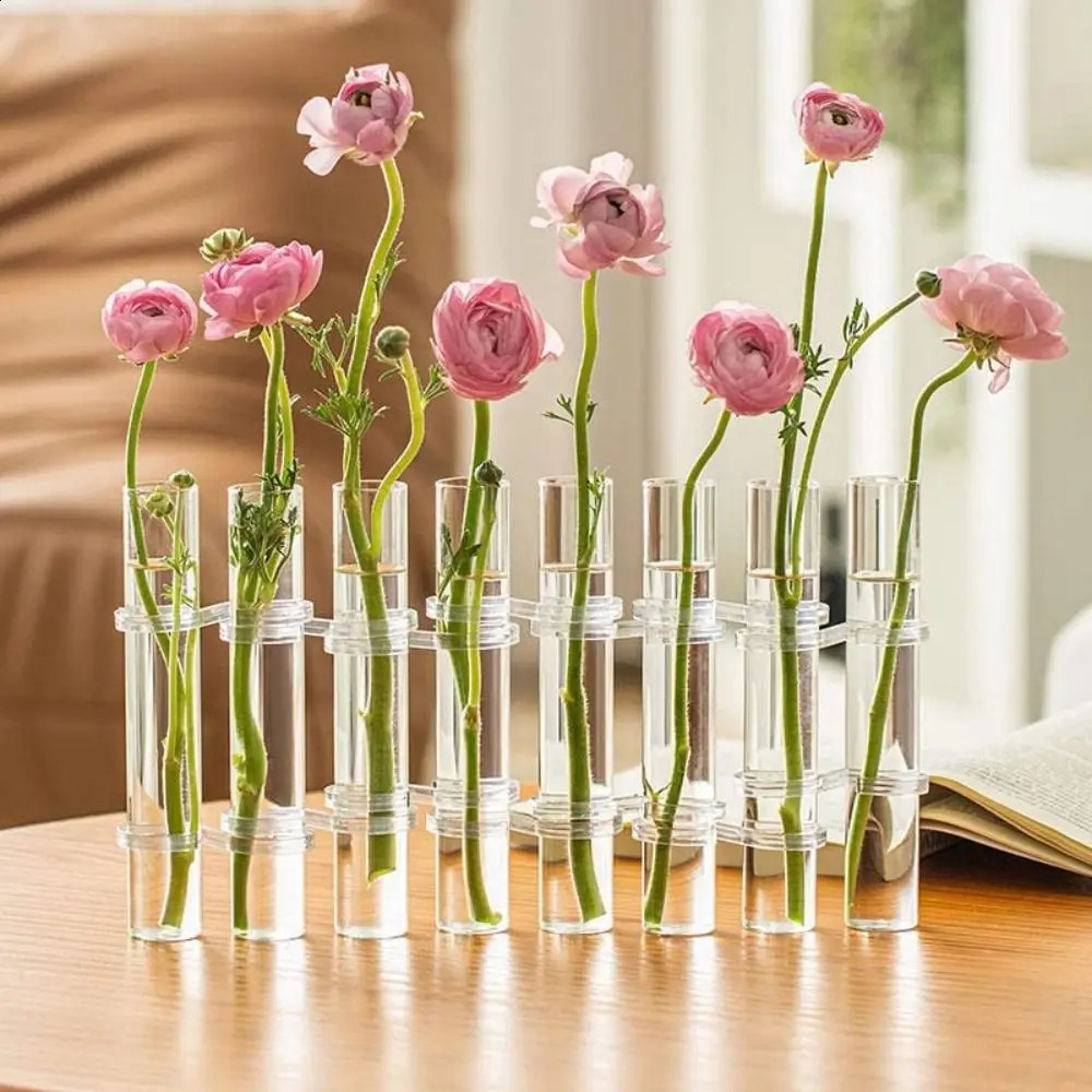 6/8Pcs Hinged Flower Vase Clear Glass Test Tube Hanging Flower Holder for Home Decor 240820