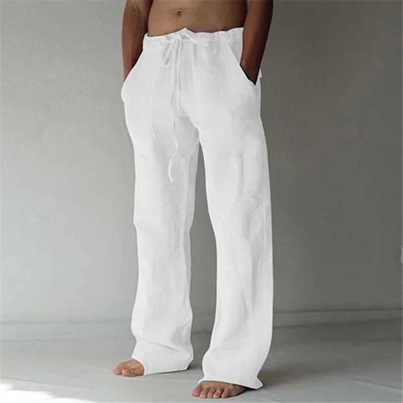 New mens solid color linen pants for autumn breathable solid color linen pants for fitness street wear S-3XLW240725