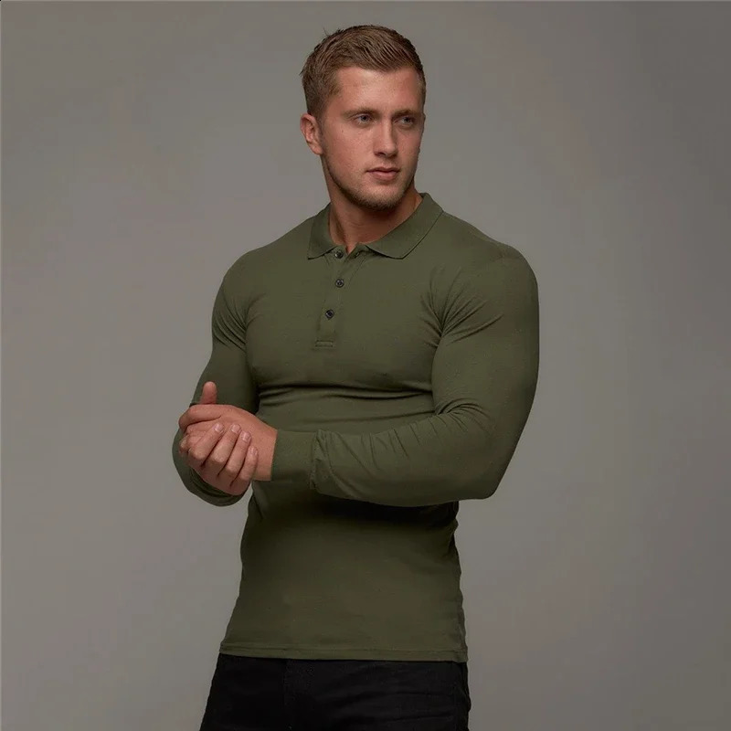 Cotton Breathable Mens Polo Shirt Fitness Men Cotton Long Sleeve Poloshirt s Clothing Autumn Mens Polo Shirts 240820