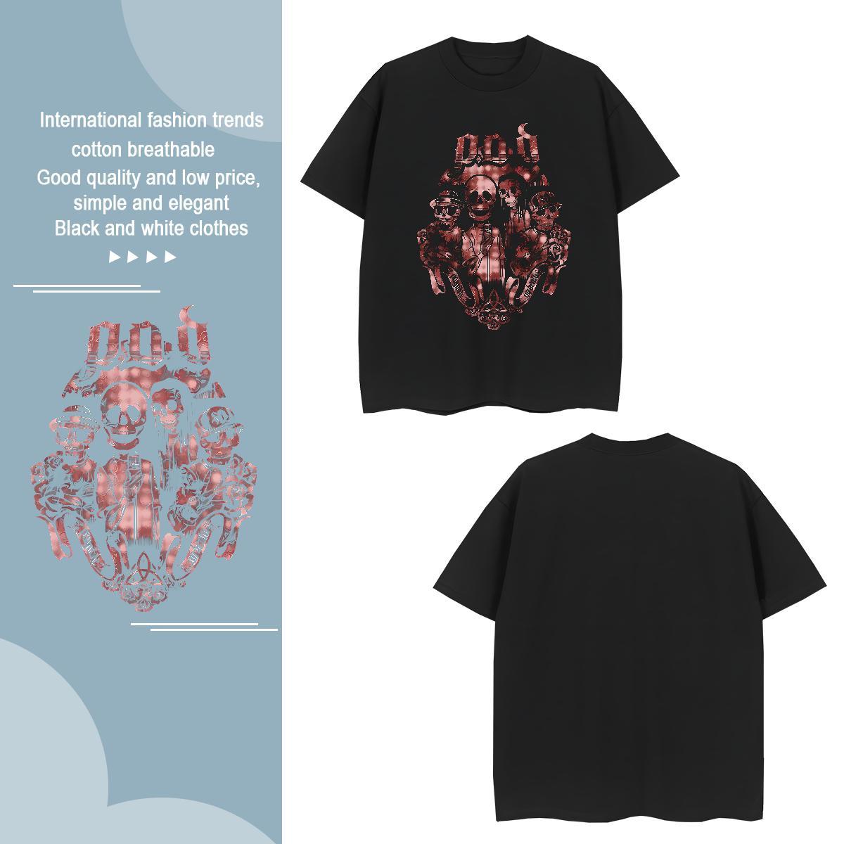 Fashion New skull Men Tops Tees 230g 100% Cotton T-Shirts Custom Print Plus Size Sport Breathable Short Sleeve Loose Fit Tops Shirt