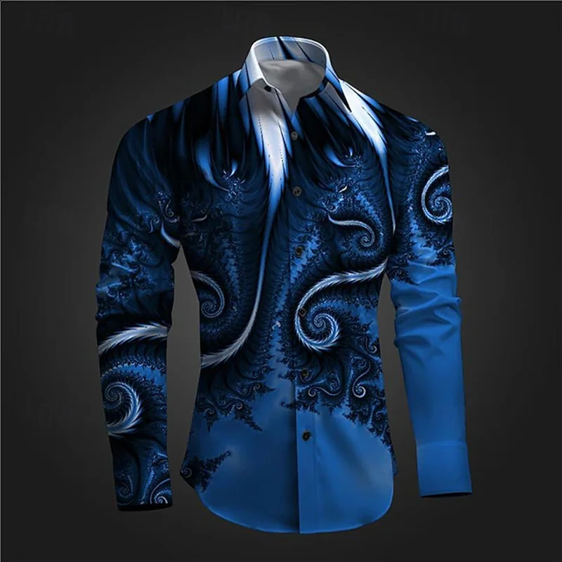Latest 3D printed long sleeved mens retro lapel button top casual high-quality streetwear mens clothing 240821 ww