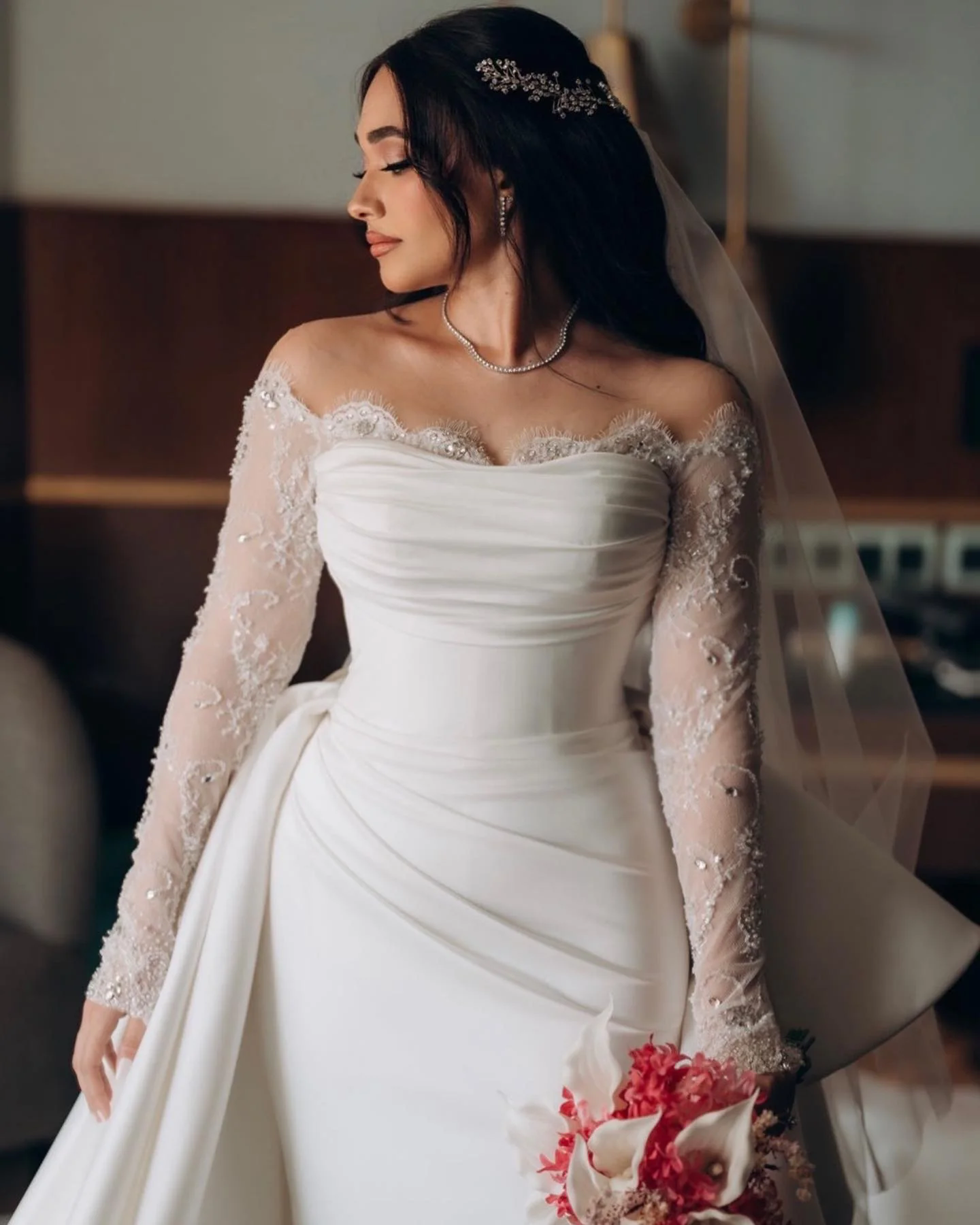 Luxury Mermaid Wedding Dresses Draped Off the Shoulder Bridal Gown Lace Satin Mariage Bride for Women Vestido De Mairage