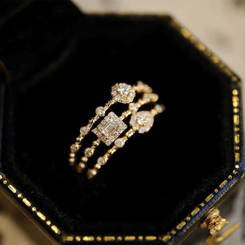 Trendy Concise Geometry 14k Gold Ring Women's Dainty moissanite Diamond Ring 925 sterling silver Zirconia Gold Color Stacking Rings Crystal Jewelry gift