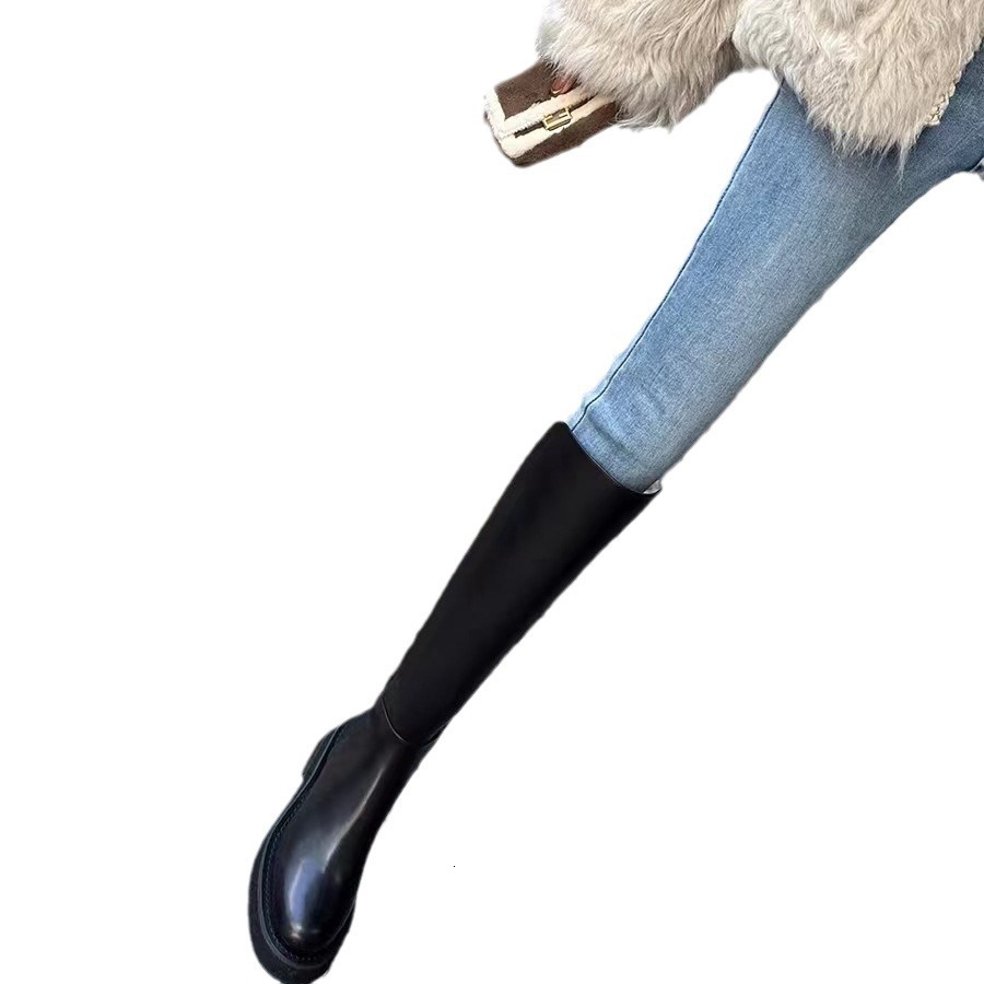 Ddmysports Grape Mom S New Style Thick Soled Short To Medium Length Elastic Knight Boots Women Autumn And Winter Leather OUTDOOR