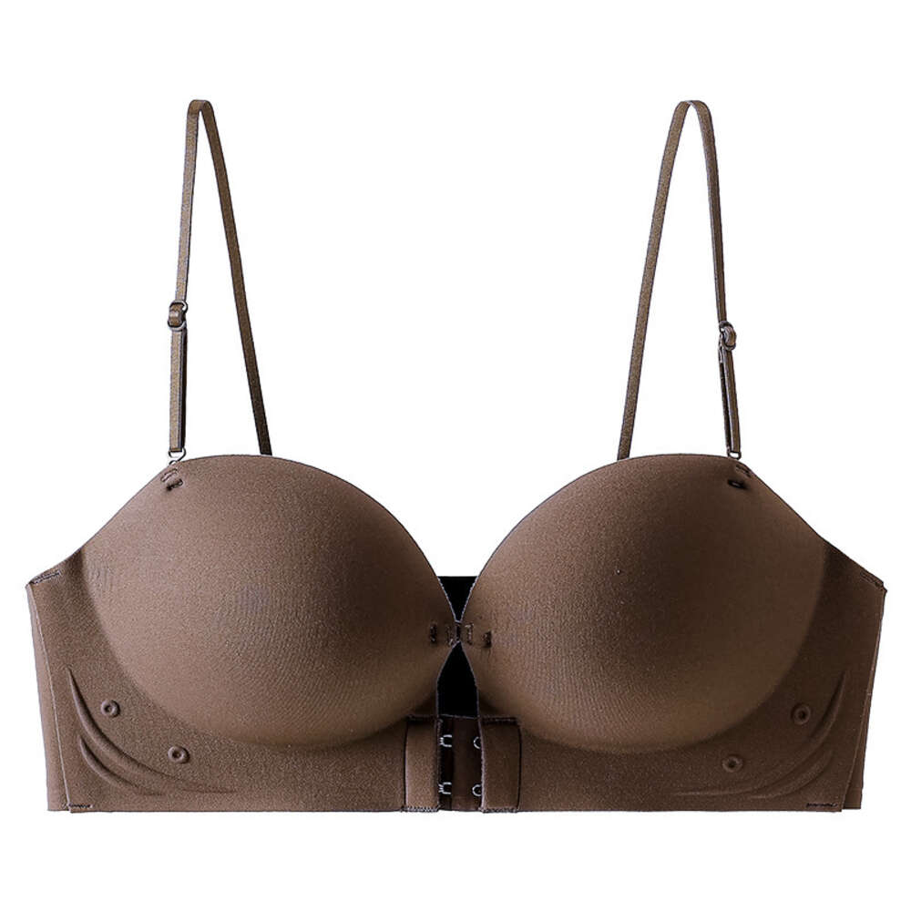 Front button strapless bra for women, small chest that gathers together to show off. The upper support is non slip seamless, with a beautiful back and