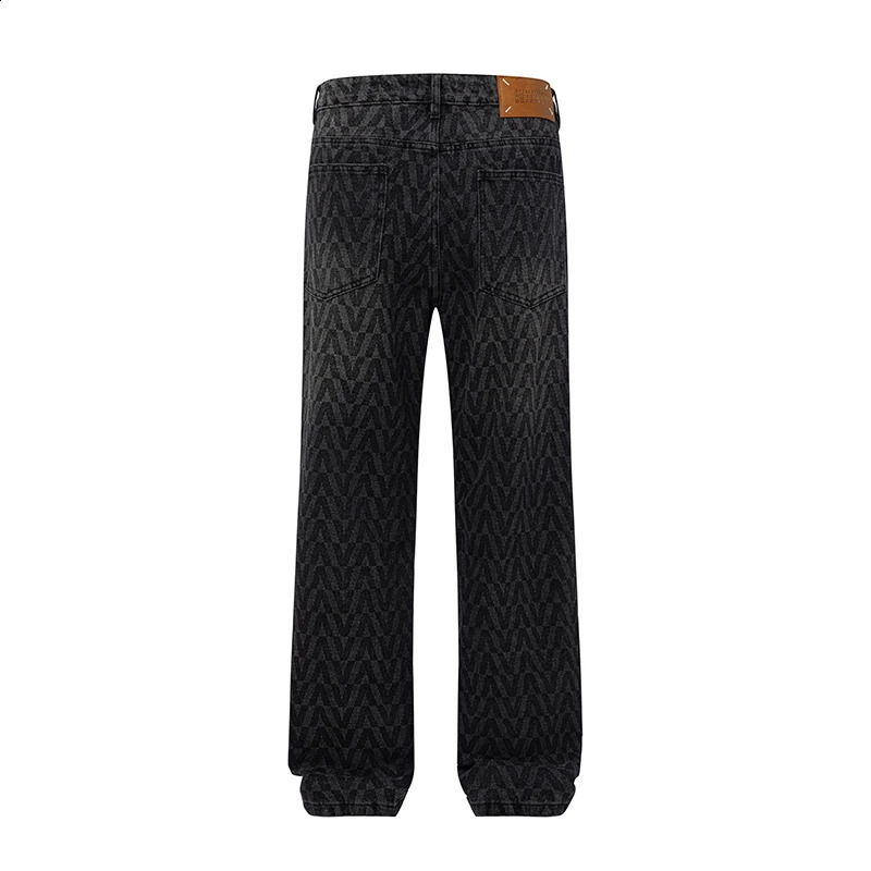 Pattern Printed Wide Leg Casual Jeans For Men Straight Leg Retro Pants Males Bottoms 240821