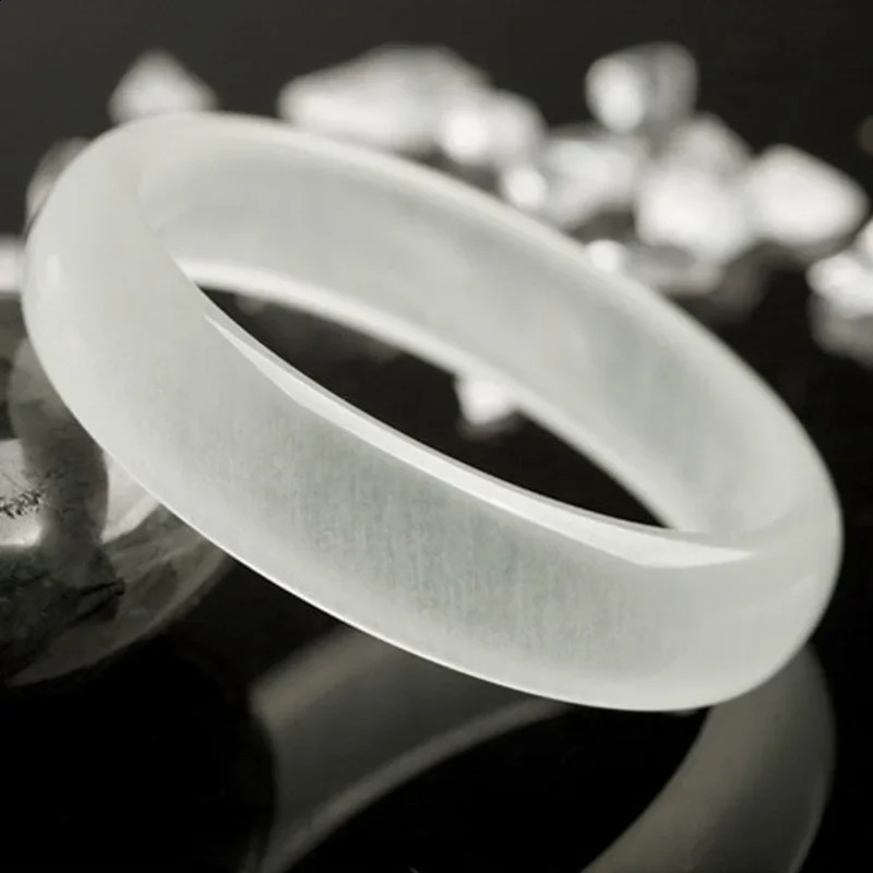 Natural Chinese White Jade Hand Carved Wide Band Bracelet Fashion Boutique Jewelry Womens Ice Silk Gift 240813