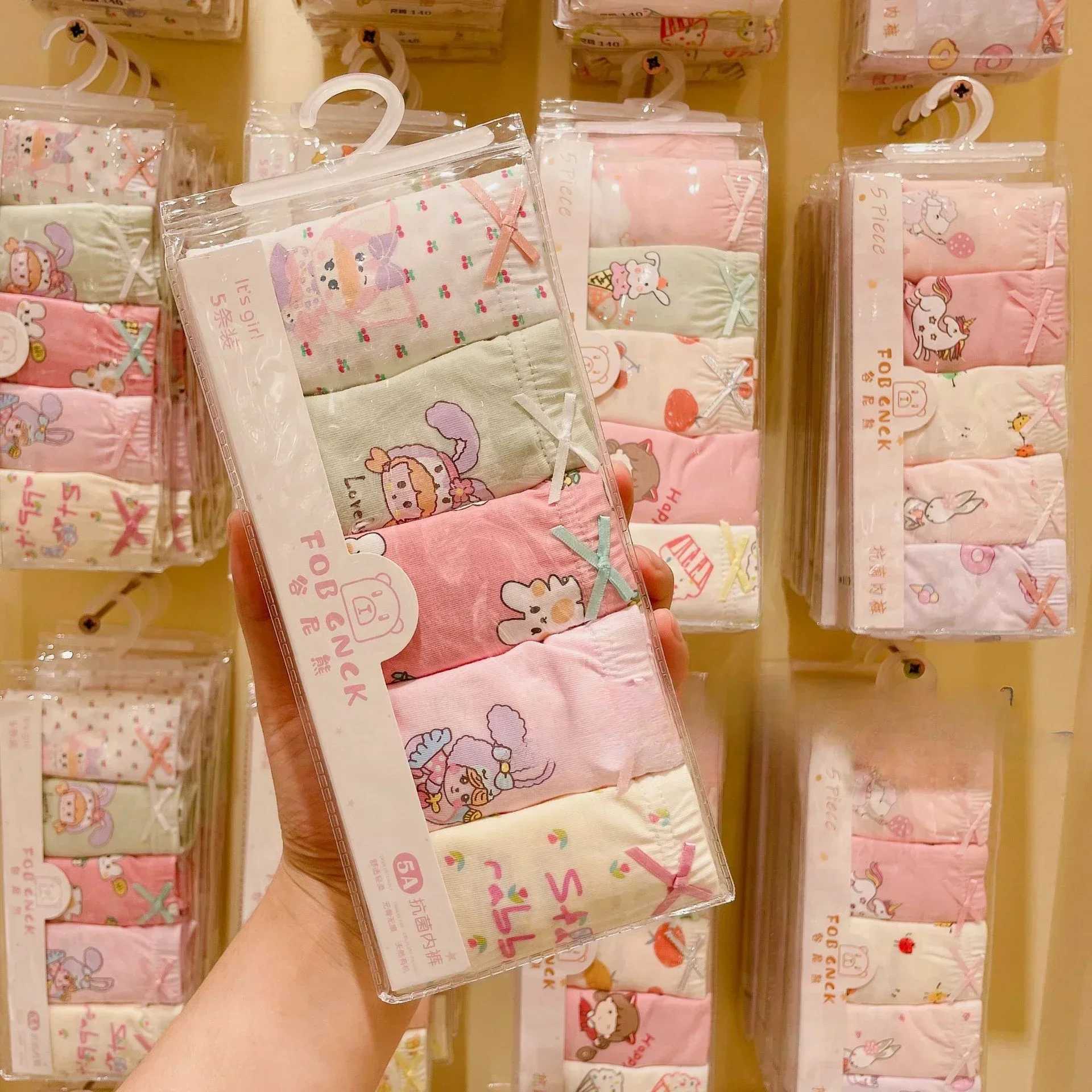 1 Pc Color Random Girl Underwear Kids Cotton Panties Teen Cute Cat Pattern Soft Boxer 3-12Y Kids Briefs Safety Panties Y240821
