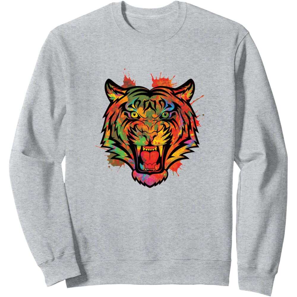 Long Sleeve Shirts for Men sweatshirt Tiger Face Design Colourful Fierce Animal Lover Gift Sweatshirt T shirt Tee Streetwear Casual tops clothes