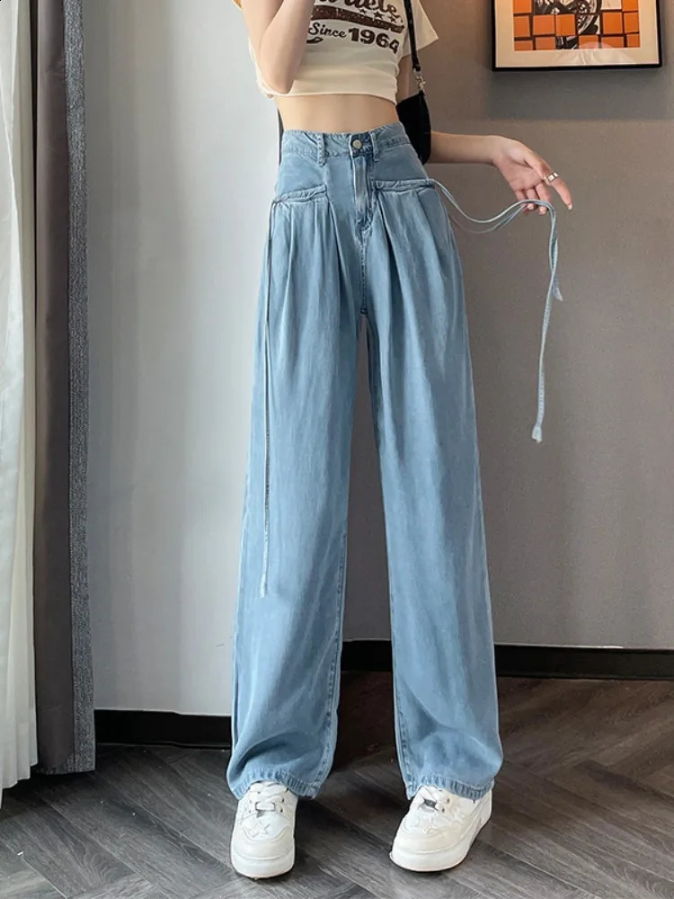 Wide Leg Straight Jeans Women Boyfriend Baggy High Waist Full Length Denim Pants 240821